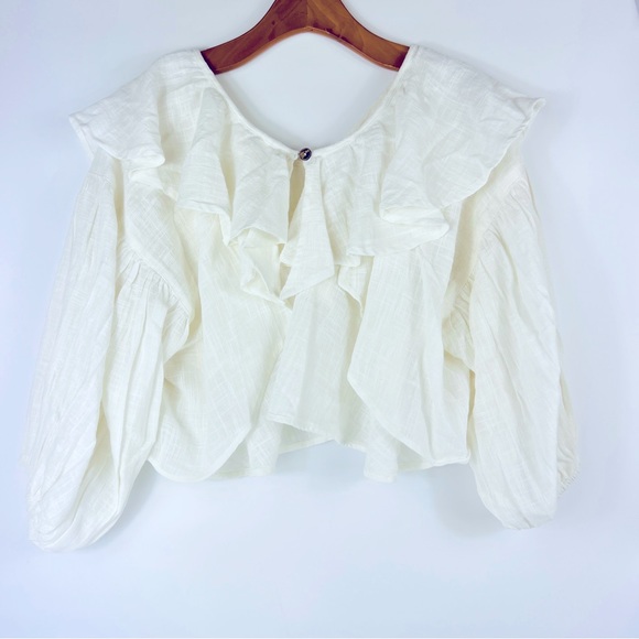 Free People Ivory Zuri Ruffle Top Blouse Off-White XS NWT - Picture 6 of 10